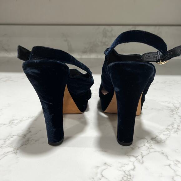 New Diane Von Furstenburg Tabby Velvet Platform Slingback Sandals Navy Sz 8.5 - Picture 4 of 9
